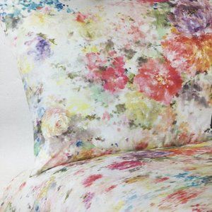 3pc PiuBelle Bright Watercolor Floral KING Duvet Cover Sham Set Pink Blue Yellow